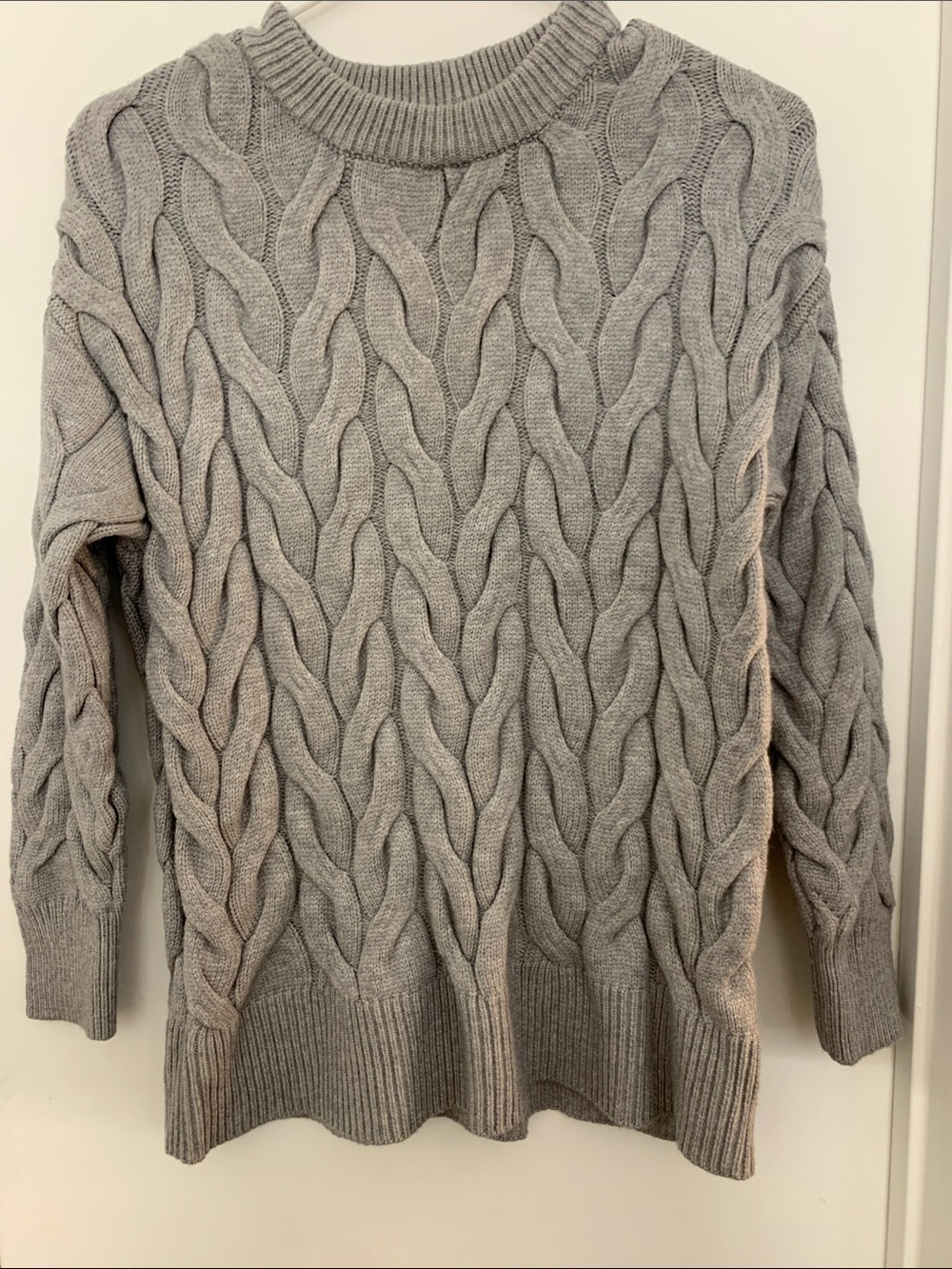 Philosophy Light Gray Cable Knit Crewneck Sweater